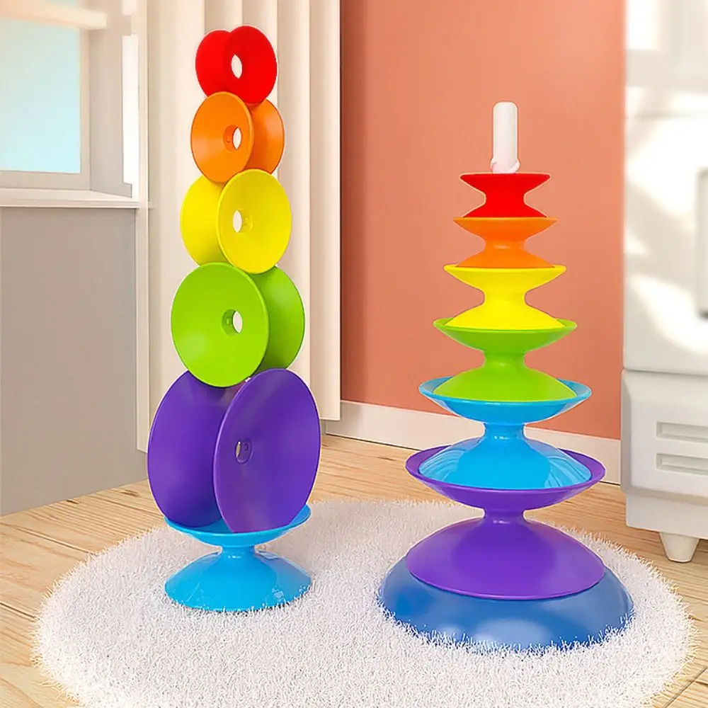 Ferrule Regenbogen-Stapelspielzeug Rotierendes Montessori-Spielzeug Regenbogen-Drehring-Turm-Puzzle Früherziehung