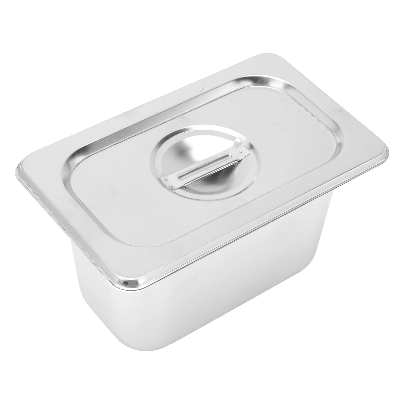 

1 Set Stainless Steel Fractional Pan Silver Thickened Square Food Storage Basin For Fruits Vegetables Side Dishes Container Lid