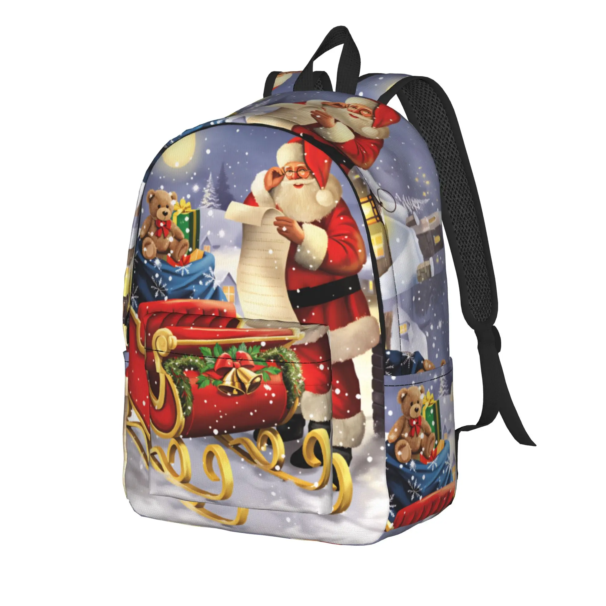 Christmas Santa Snowman Backpack Student  Soft Backpacks Polyester Kawaii High School Bags Workout Custom Rucksack