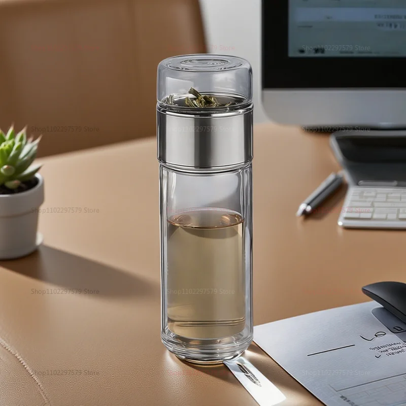 زجاجة شاي زجاجية مزدوجة الجدار 420 مللي بهلوان معزول مع مصفاة شاي زجاجة ماء ساخن مانعة للتسرب للتخييم والسفر والمكتب #4