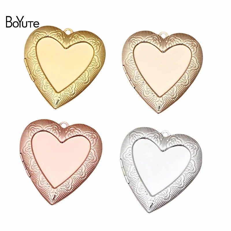 BoYuTe (5 Pieces/Lot) 40*41*8MM Metal Brass Heart Locket Blank Photo Locket Pendant Base Factory Direct Wholesale