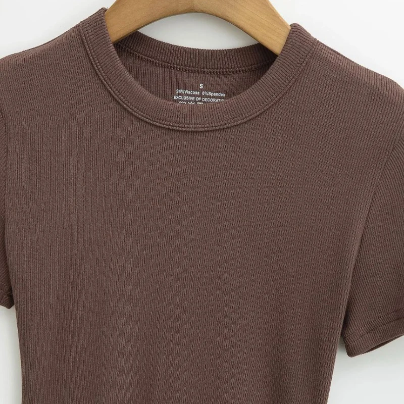 Rundhals Hochelastische Sommer-Cropped-Tops Damen Kurzarm-Oberteile Sexy Pullover Unterziehblusen Schlanke T-Shirts – Detail 13