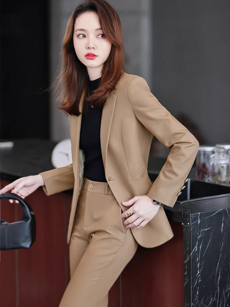 Women Blue Navy Black Formal Blazer Pant Suit Female Solid Jacket and Trouser 2 Piece Set For Office Ladies Winter Work Wear