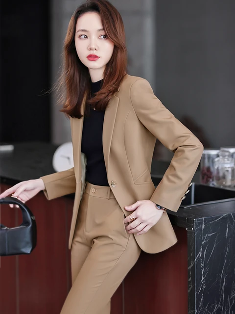 Women Blue Navy Black Formal Blazer Pant Suit Female Solid Jacket and Trouser 2 Piece Set For Office Ladies Winter Work Wear AliExpress