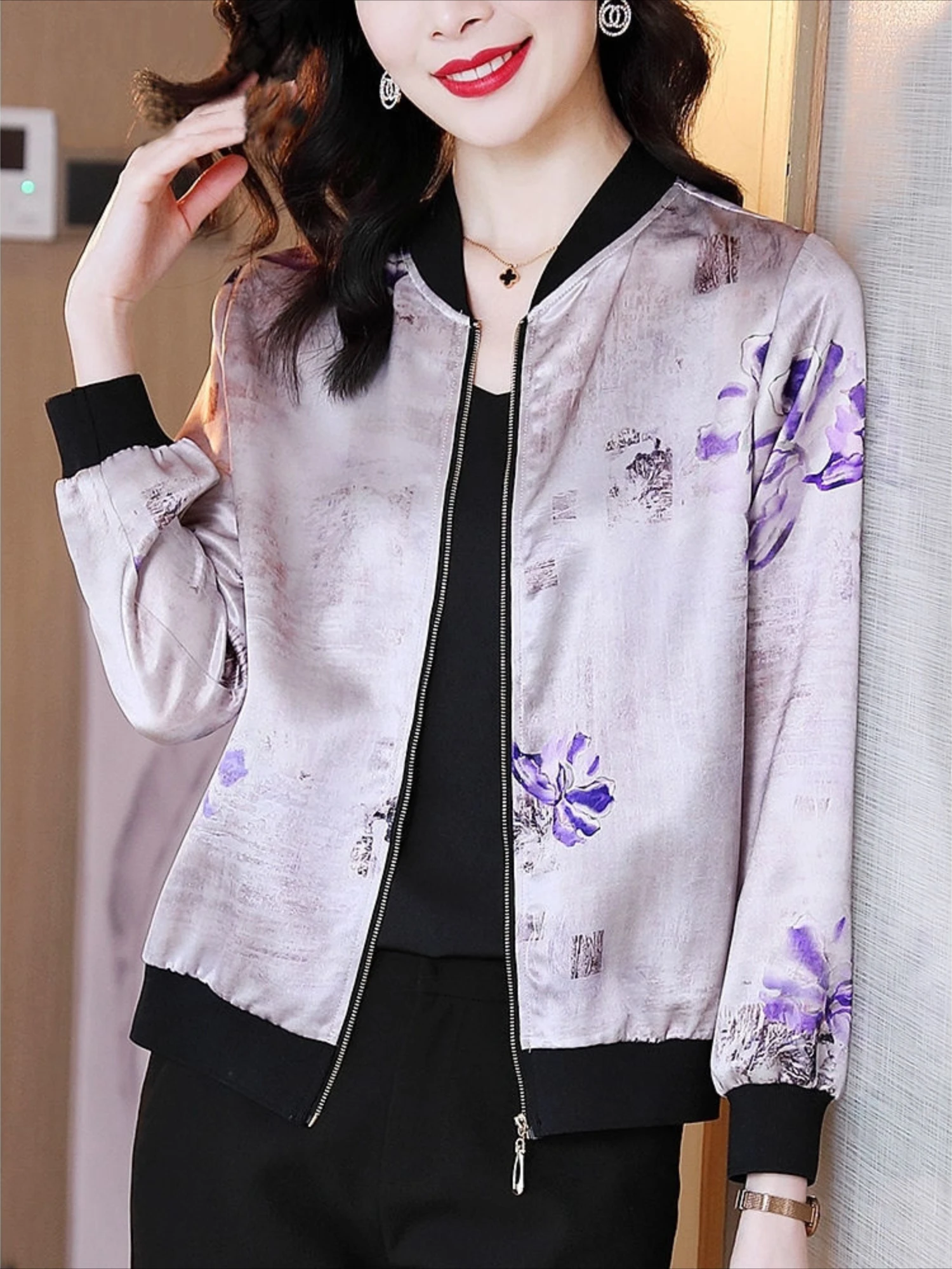 Abrigos de aviador de béisbol para mujer con cremallera primavera otoño estampado chaquetas Bomber holgadas para mujer Casual manga larga moda de estilo coreano