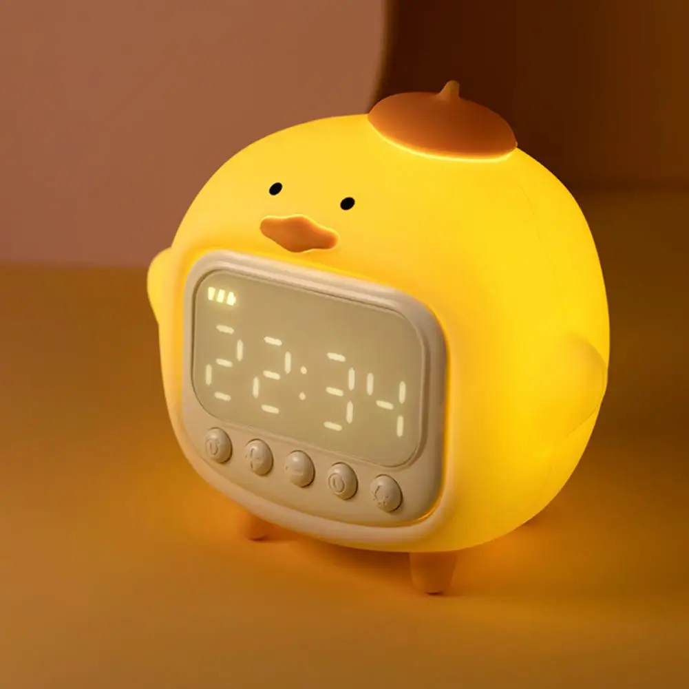 Alarm Clock LED Time Display Volume Adjustable 5 Groups Alarm Bells Children Cute Duckling Wake Up Light Alarm Clock