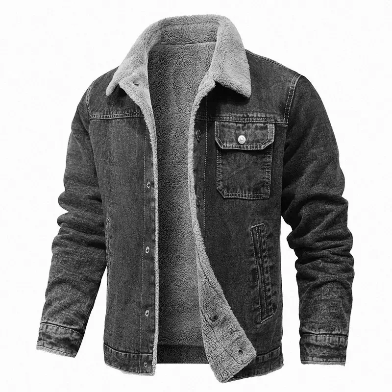

New Fashion Denim Jakets Men Turn Down Collar Winter Fleece Denim Coats Jean Jackets Mens Outerwear Casual Man Winter Coat
