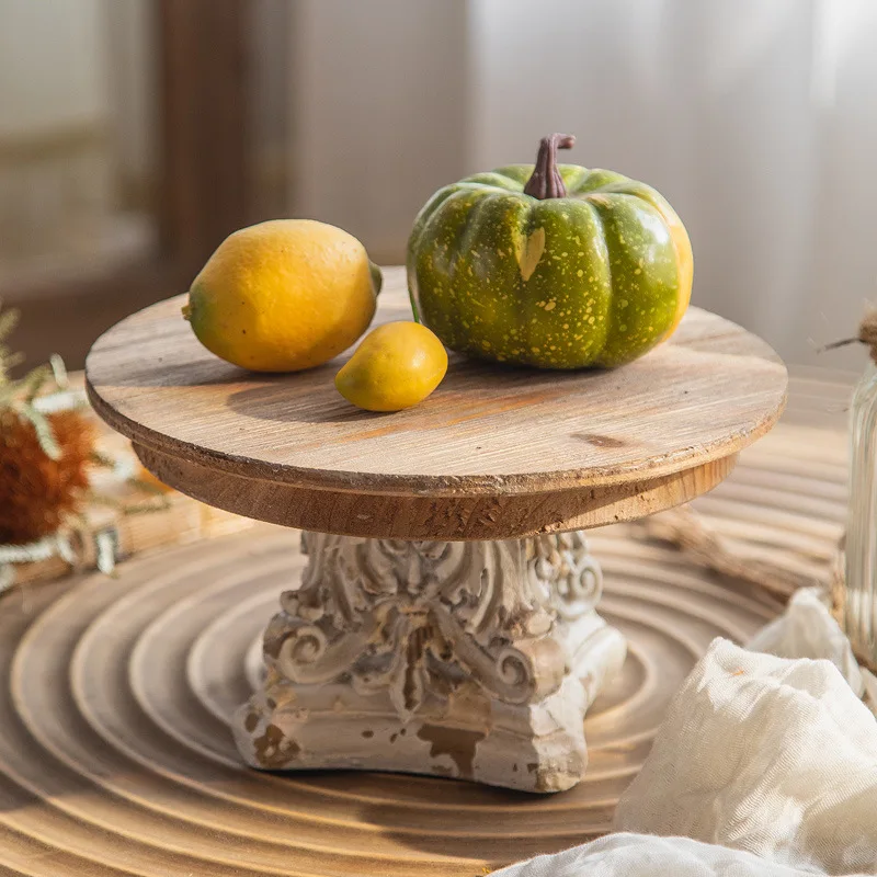 American solid wood round base pastoral vase carving handicraft ornament teapot fish tank strange stone log bracket