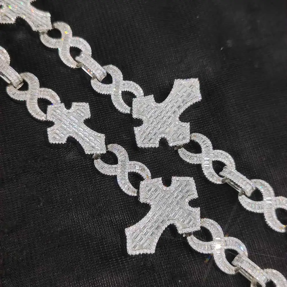 ESEllEM-Collier cubain en MF ite Big Cross, entièrement glacé, lien en CZ, bijoux luxueux, tour de cou hip-hop, mode