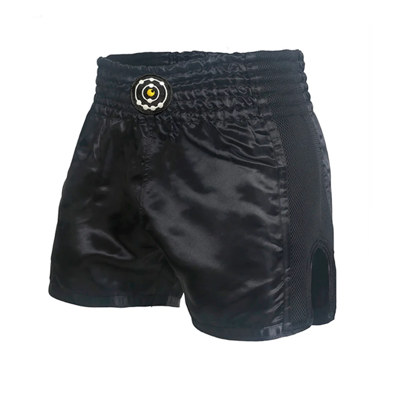 Picture 3: FLUORY Muay Thai Shorts Black Solid Free Combat Mixed Martial Arts Boxing Training Match Pants