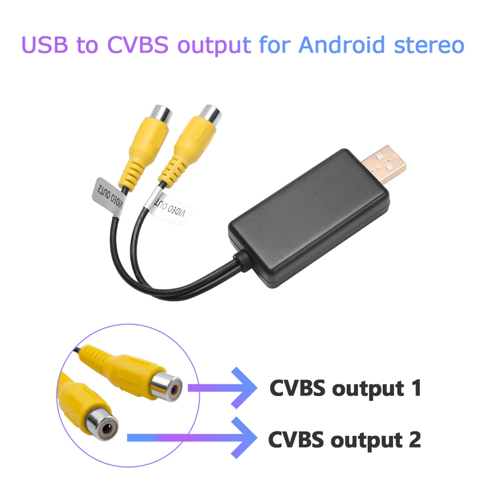 

Адаптер с USB на CVBS RCA для видеовыхода, подключение к телевизору, монитору, дисплею, устройство для Android, радио, мультимедийный плеер