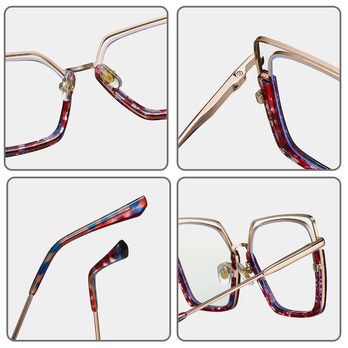 JMISUS ハンドメイド アセテート 女性用 スクエア型 度付き眼鏡 ポリゴン ブルーライトカット オプティカルグラス