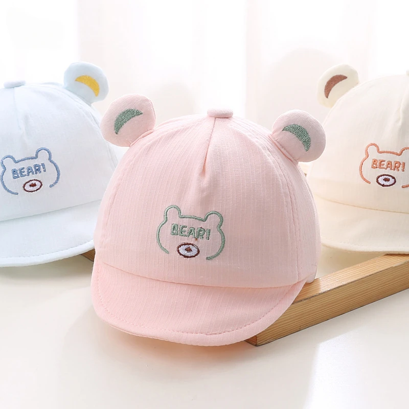 Cute Bear Newborn Cotton Baby Hats Outdoor Boys Girls UV Sun Protection Baseball Caps Kids Cartoon Peaked Cap Headwear 0-6M