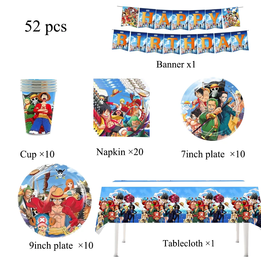 One Piece Geburtstagsparty-Dekorationen Einweg-Tischgeschirr-Set Banner Tortendekoration Ballon Partyzubehör Klatscharmband – Detail 26