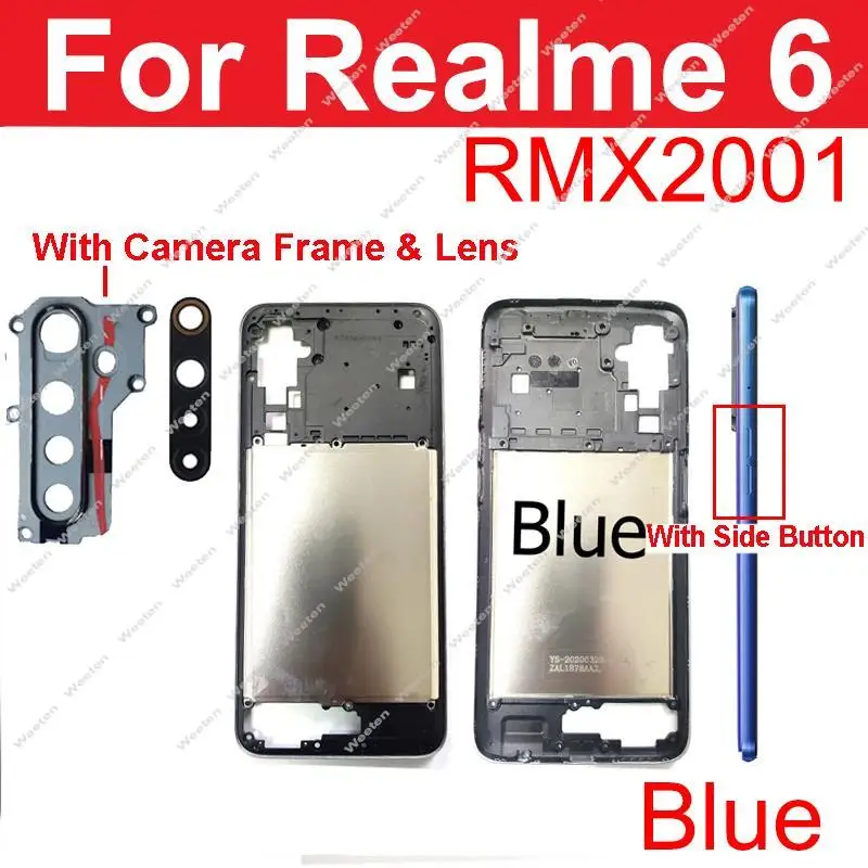 Middle Frame Housing For Realme 5 Pro 6 Pro 7 Pro Middle Frame Bezel Cover with Side Button Camera Lens Frame Parts