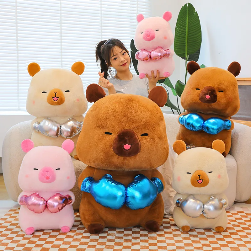 Plush Capybara Boxing Toy Stuffed Animal Cute Cuddly Pillow Decor for Kids Birthday Xmas Gift Wholesale Plush Toy Stuffed Animal