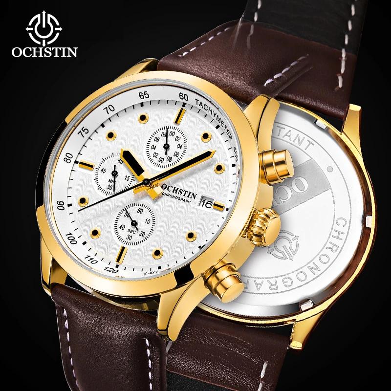

OCHSTIN многофункциональные кварцевые часы мужские кожаные наручные часы роскошные модные мужские спортивные часы мужские деловые часы