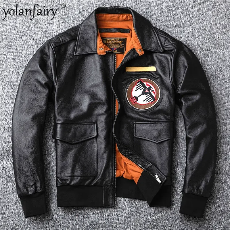 

Air Force Flight Suit Leather Jacket Men Pure Cowhide Coat Men's Short Polo Baseball Uniform Coats Man Spring Autumn Jaquetas FC