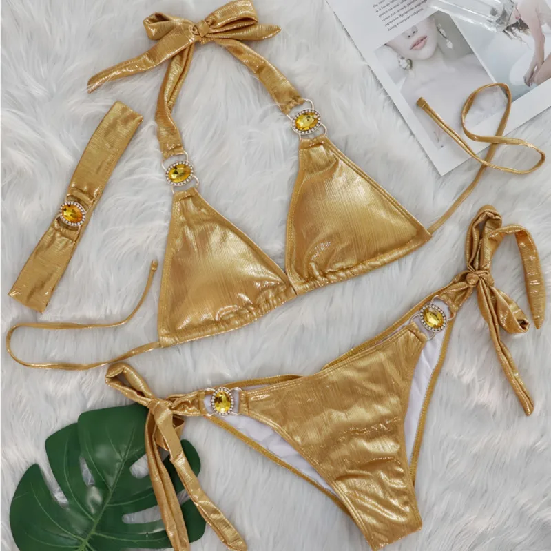 

Glossy Sexy Bikinis 2025 Swimsuit With Rhinestones Women Swimwear Female Push Up Bikini Beach Swim Wear Bathing Suit Pool Bather