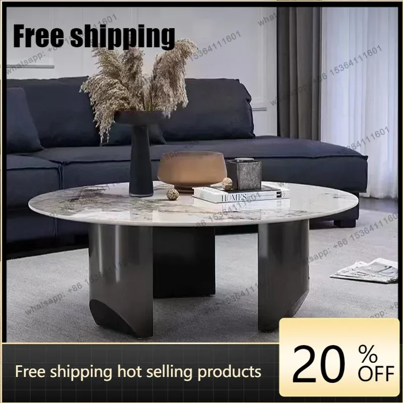 LD Slate Italian Minimalist Small Apartment Living Room Fashionable High-end Round Pandora Rock Slab Matching Round Table
