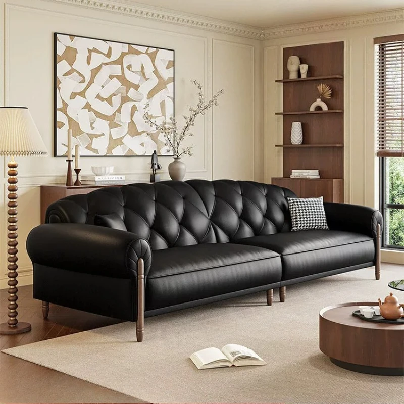 luxury Modern simple retro leather sofa home living room Italian minimalist designer small apartment first-layer cowhide sofa