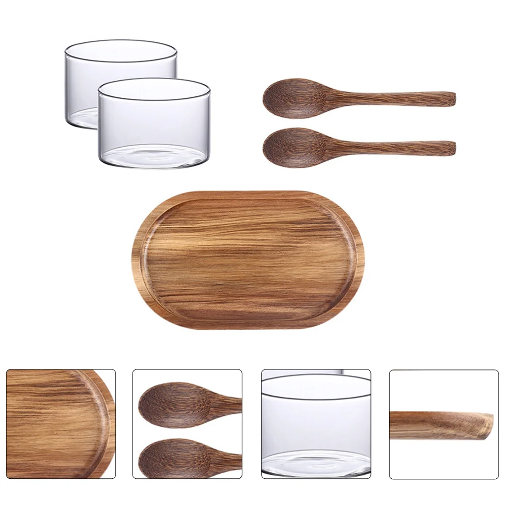 

1Set Wooden Tray Food Serving Tray Japanese Style Dessert Plate High Quality Glass Material Practical for Home Hotel Cafe Party