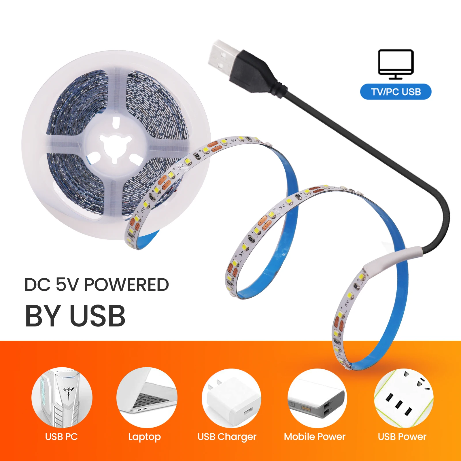 DC 5V USB LED Strip SMD 1616 180 diod/M biały/ciepły biały szerokość 4MM dekoracja domu elastyczna taśma wstążkowa światła linowe 1M-5M