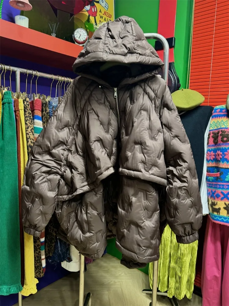 Nowa Zimowa Odzież Damska Modna Lekka Kurtka Puchowa z Kapturem Bardzo Luźna Kurtka Puchowa z Białego Kaczego Puchu Płaszcz Damski