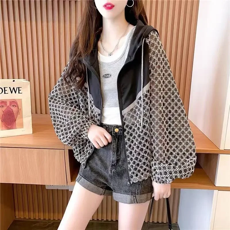 Spring Summer Short Thin Sunscreen Coat Women 2024 New Fashion Loose Leisure Hooded Cardigan Pure Colour Overcoat Female