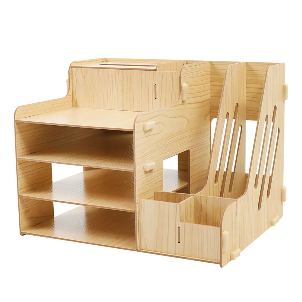 

Drawer Style Wooden File Storage Rack Thickened Multi-Compartment Desktop Organizer for Documents Bills Stationery Large