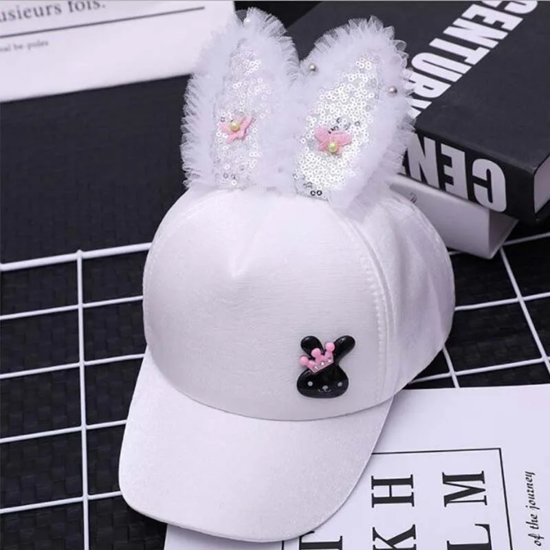 Children\'s Kids Baseball Cap for Girl Boy Bling Rabbit Ear Design Spring Autumn Baby Sun Hat Adjustable Toddler Peaked Caps 1-3T