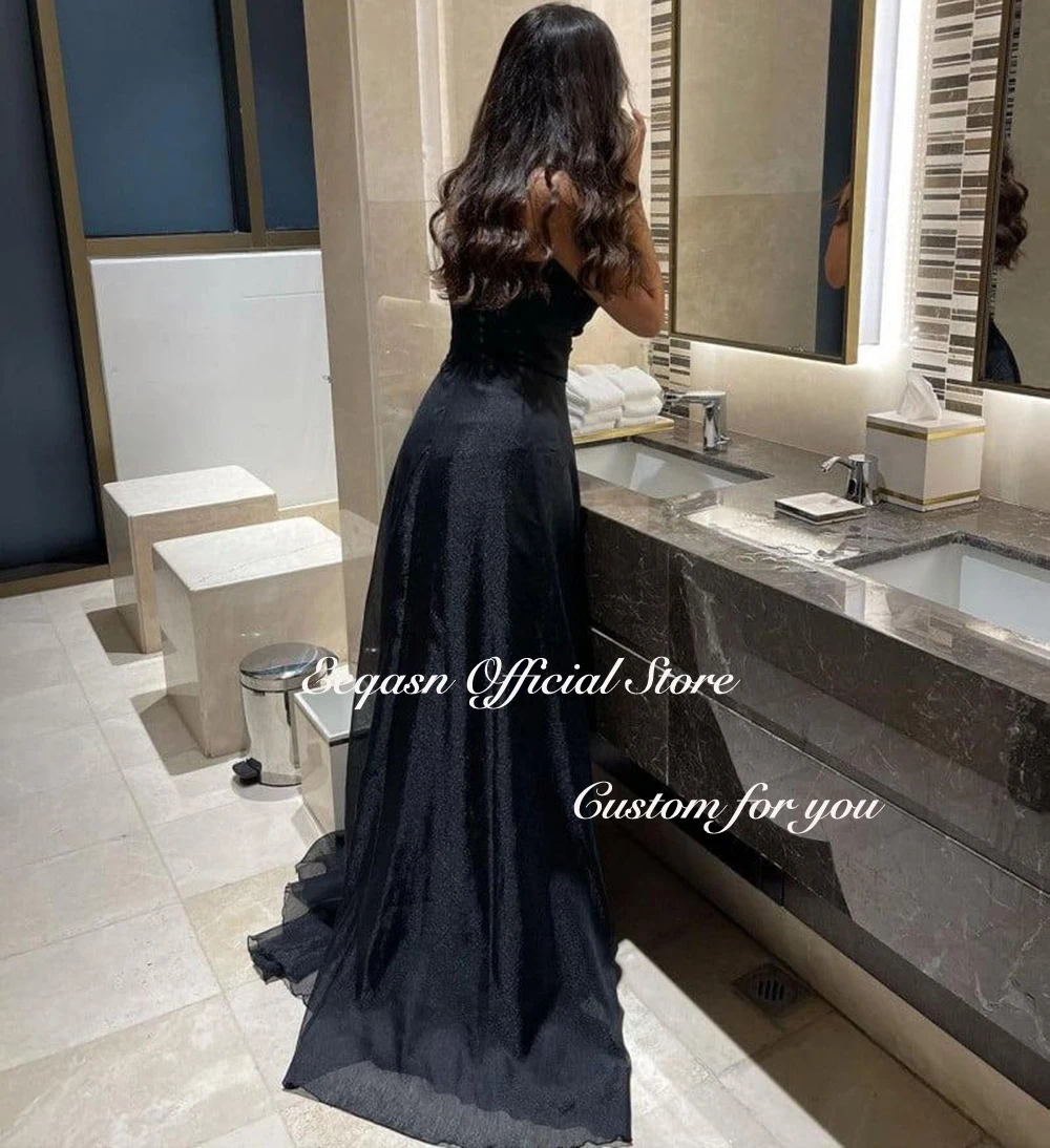 Princess Black Evening Dresses Strapless Vintage Leg Split Formal Occasion Dress Long Maxi Party Vestidos De Fiesta Customized