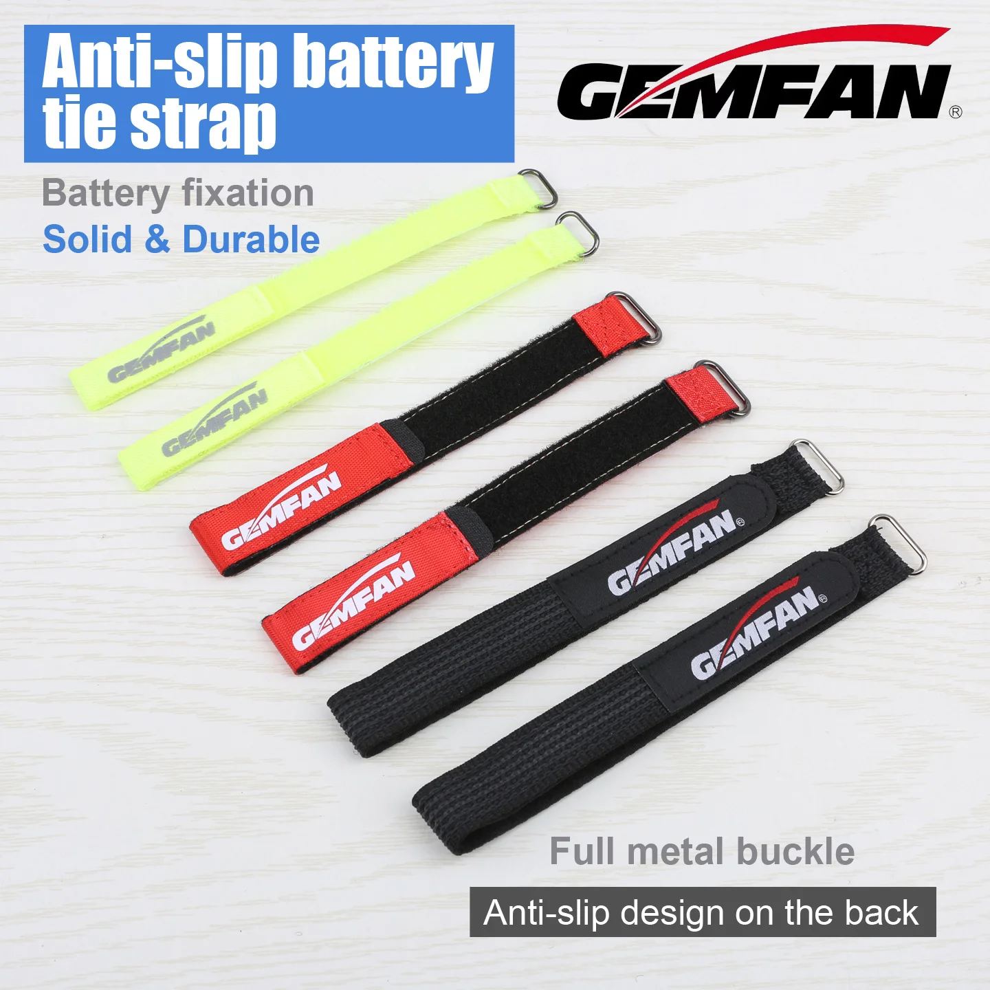 Gemfan GF FPV Anti-Slip Battery Strapping Belt with Metal Clips for Battery Fixation (Fluorescent Green, Red, Black)