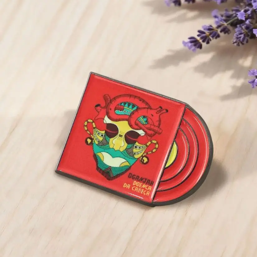 Dobenca Da Cabeca Vinyl Record Brooch Retro Art Skull Organ Enamel Lapel Pin Gothic Punk Jewelry Gift For Music Fans