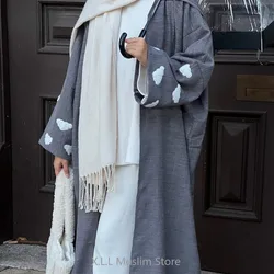 Abayas Kimono abierto de nubes para mujer, ropa elegante de algodón y lino con bordado musulmán Eid Ramadán, caftán de manga larga