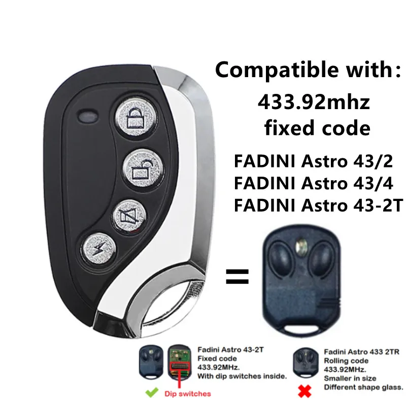 FADINI Astro Garage Door Remote Control, 433.92 MHz, 43/2, 43/4, 43-2T, 433MHz, Fixed Code