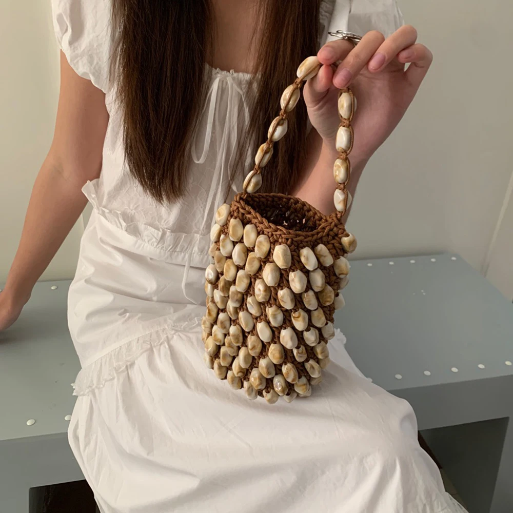

Handmade Beading Woven Bags for Women Handbag Mini Rope Knitting Beach Bag Small Crochet Purses Clutch Women Bucket Bag 2026 NEW