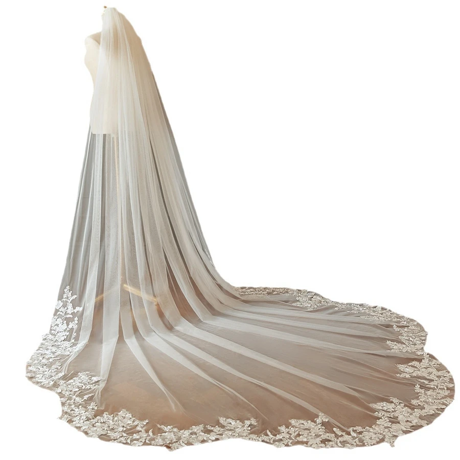 New Arrival White Ivory 3*3 Meter Cathedral Wedding veils Lace Edge velo Wedding accessories Bridal Veil velos de novia