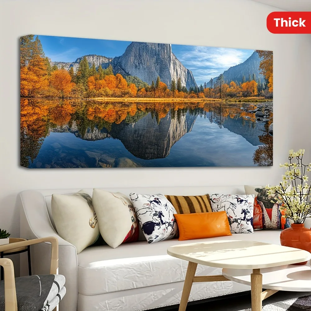 1.5 inch thick pine solid wood frame,beautiful scenery of lake and mountain sunrise and sunset, printed art, painting decoration