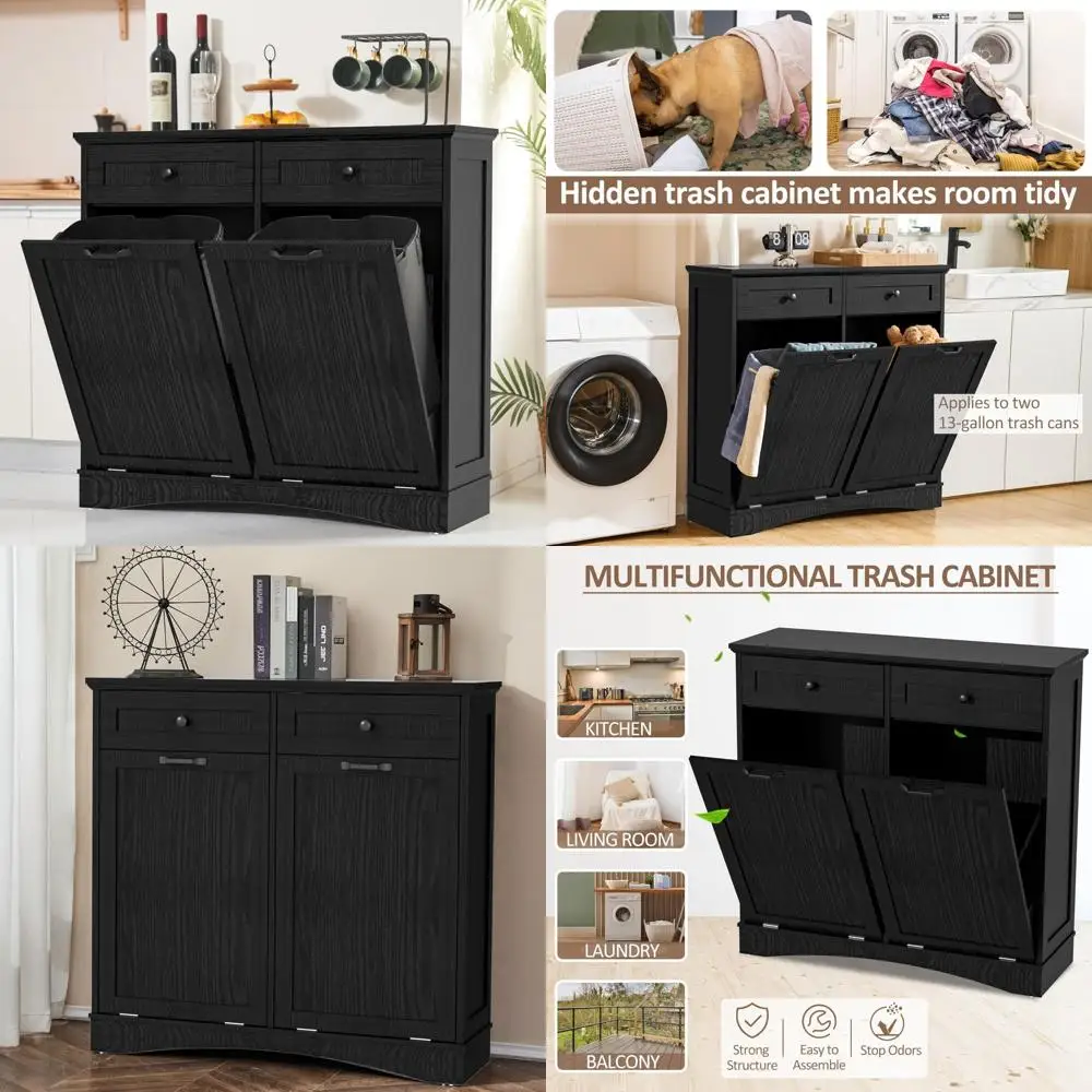 

Freestanding Double Tilt-Out Trash Can Cabinet with 2x13 Gallon Capacity for Kitchen, Hidden Garbage Recycling Solution