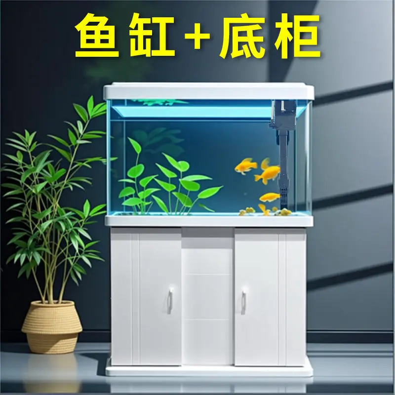 Fish tank with cabinet, living room, household floor-to-ceiling hot bending glass, fish tank bottom cabinet, oxygenated medium-s