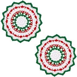 BomHCS 2 개/몫 크리스마스 크로 셰 뜨개질 식탁보 테이블 공예 레이스 Placemats 컵 받침 라운드 Doily