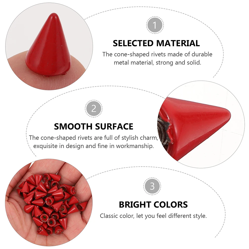 

50pcs Decorative Nails Spikes Red Color Metal Rivets for Clothing DIY Accessories Shoes Studs Craft Supplies