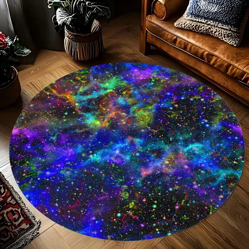 Deep Space Cosmic Galaxy Swirling Nebula Pattern Round Carpet Floor Rug Anti Slip Vivid Star Sky Design for Indoor Home Ornament