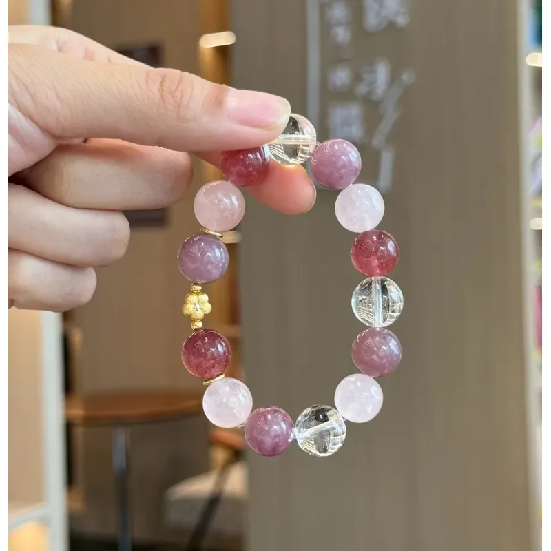 Strawberry crystal Duobao bracelet boutique beaded bracelet light luxury high-end design light ripe wind temperament white