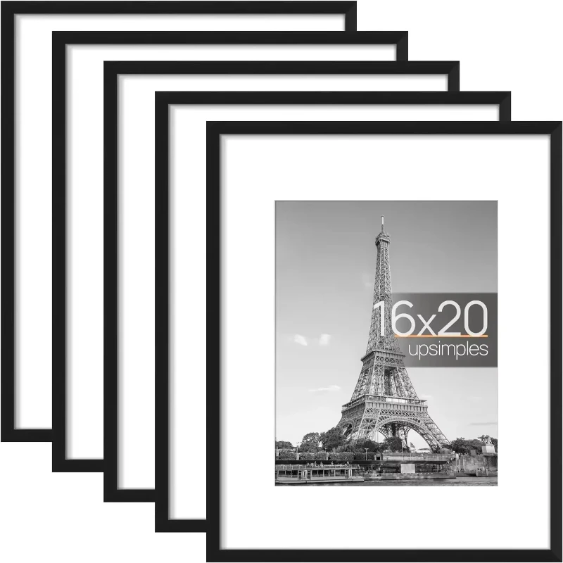upsimples 16x20 Picture Frame Set of , Display Pictures 11x14 with Mat or 16x20 Without Mat, Wall Gallery Poster Frames, Black