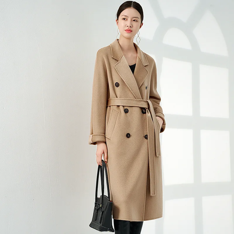 

The First Standing Water Reducing Wave Pattern Pure Cashmere Women's Clothing Long Woolen Jacket