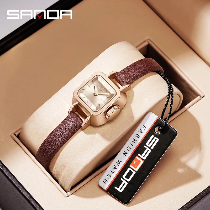 SANDA 1117 New Year Fashion Elegant Design Square Dial Waterproof Quartz Movement Business Women Analog Wrist Watch