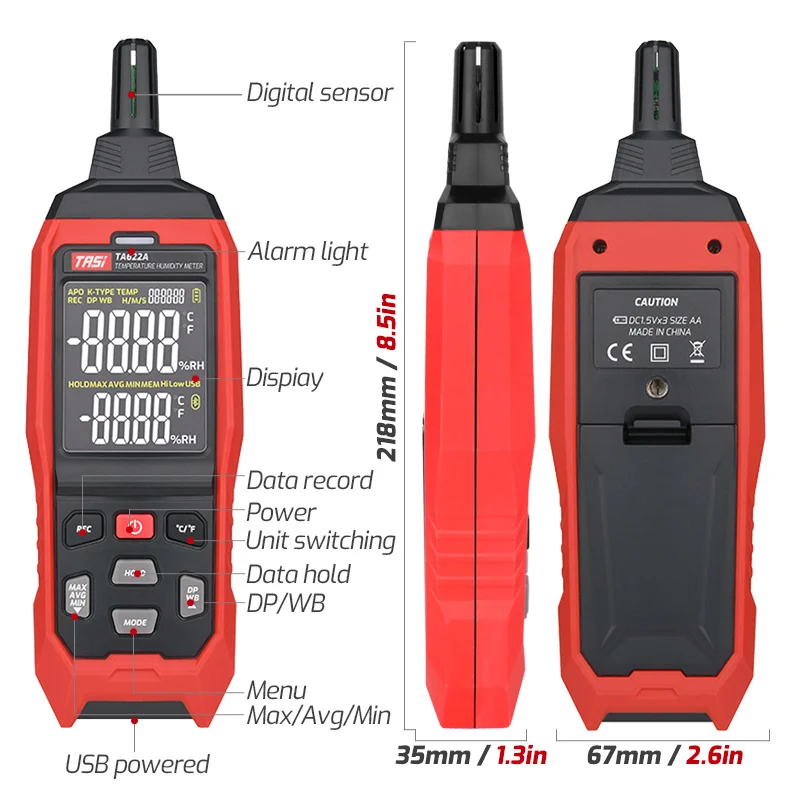 TASI TA622A TA622B Digital Temperature Humidity Meter Thermometer High Precision Measurement Hygrothermograph Handle Hygrometer