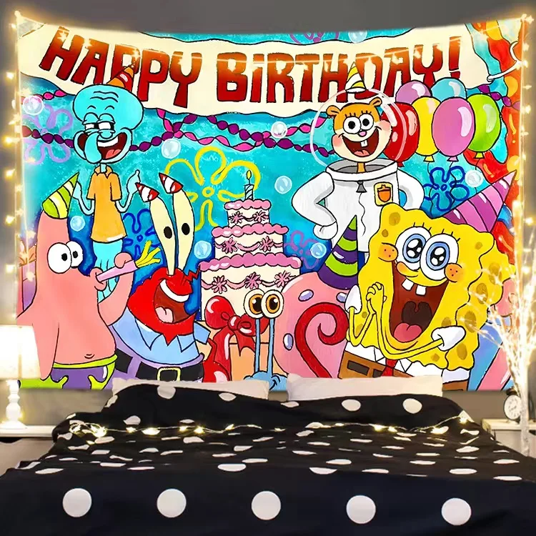 Birthday Decoration SpongeBob SquarePants Big Star Hanging Cloth Dormitory Bedhead Decoration Room Background Wallpaper Cute